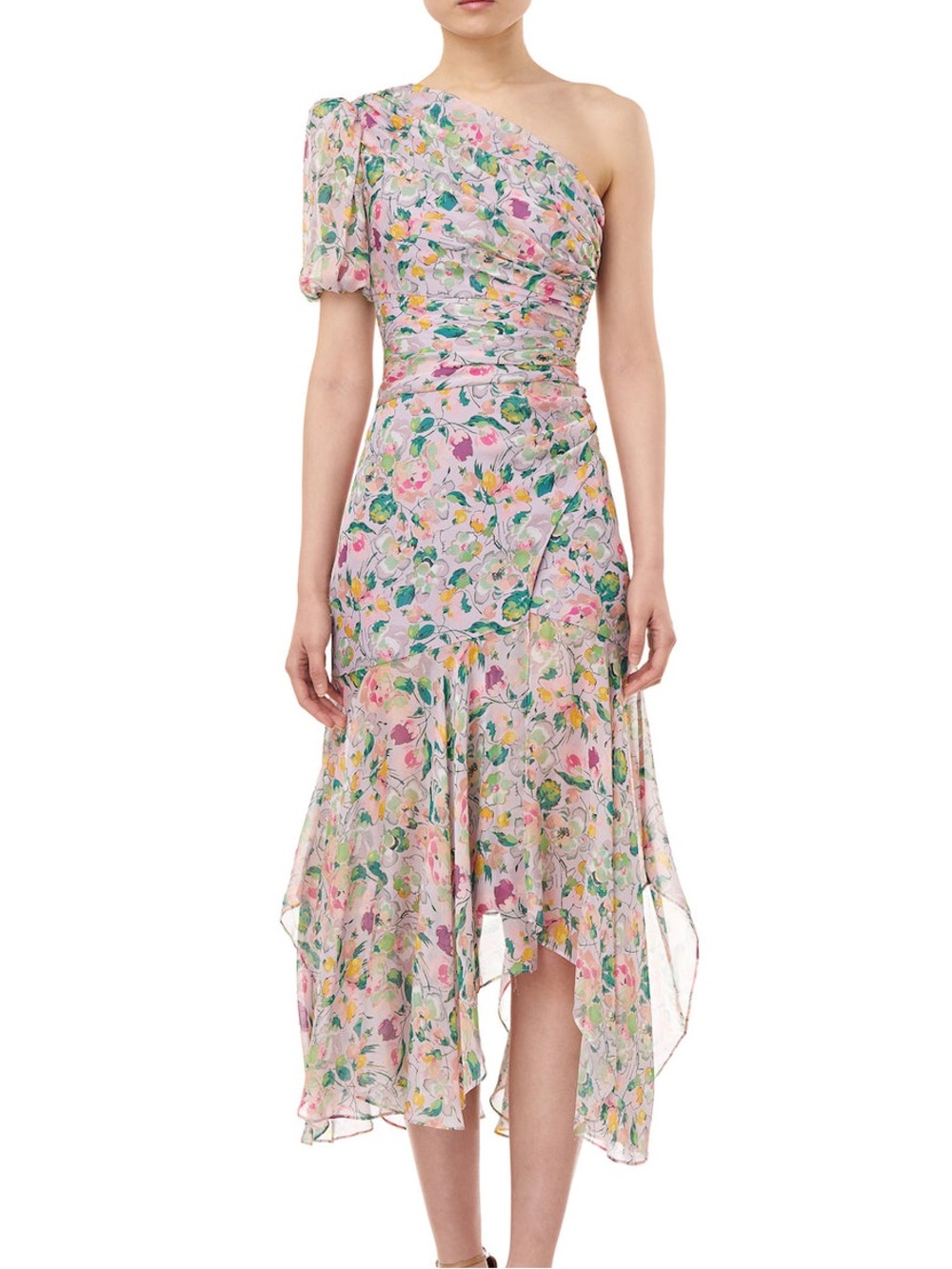 BNWT AMUR Laura Silk One Shoulder Floral Dress in Lilac size 6